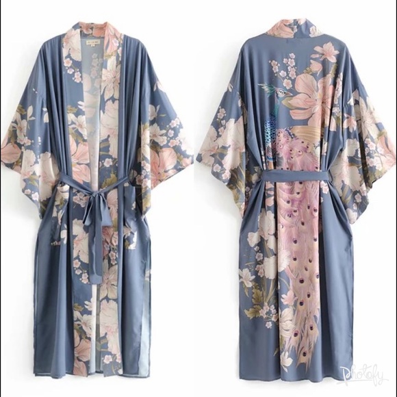 Bohemian Floral Peacock Open Kimono Duster Brand New - Picture 6 of 6